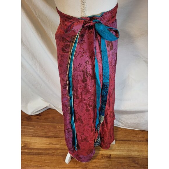 100% Silk Wrap Boho Skirt Reversible S/M Made In Nepal - Picture 2 of 5